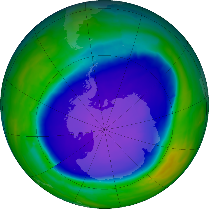 Antarctic ozone map for 11 October 2015